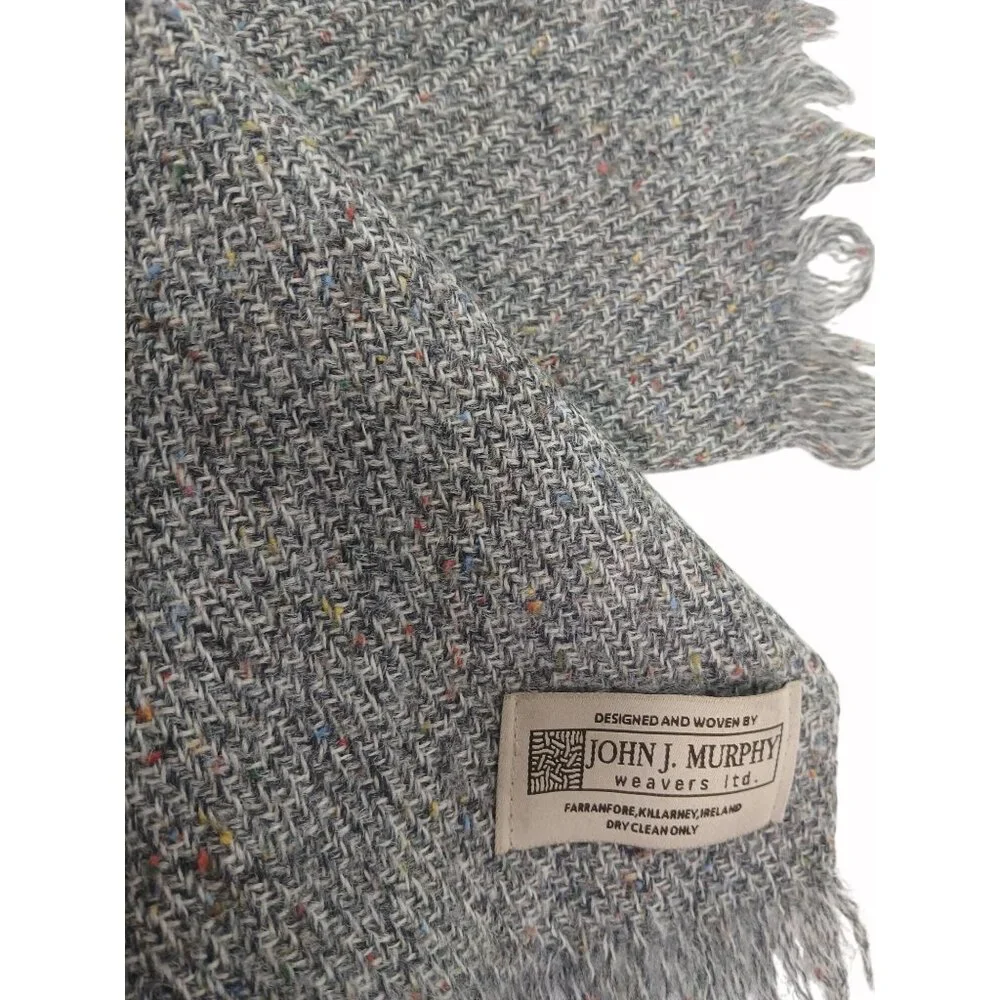 John J. Murphy Irish Tweed Gray Fringed Wool Scarf Multicolor Flecks 63